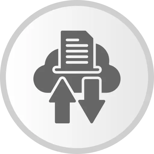 Icône de stockage de fichier cloud avec flèches, symbolisant le stockage unifié et l&#39;interopérabilité STEP AP242.